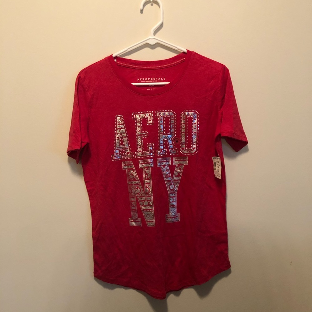 Aeropostale Red and Silver Tribal Print Shirt